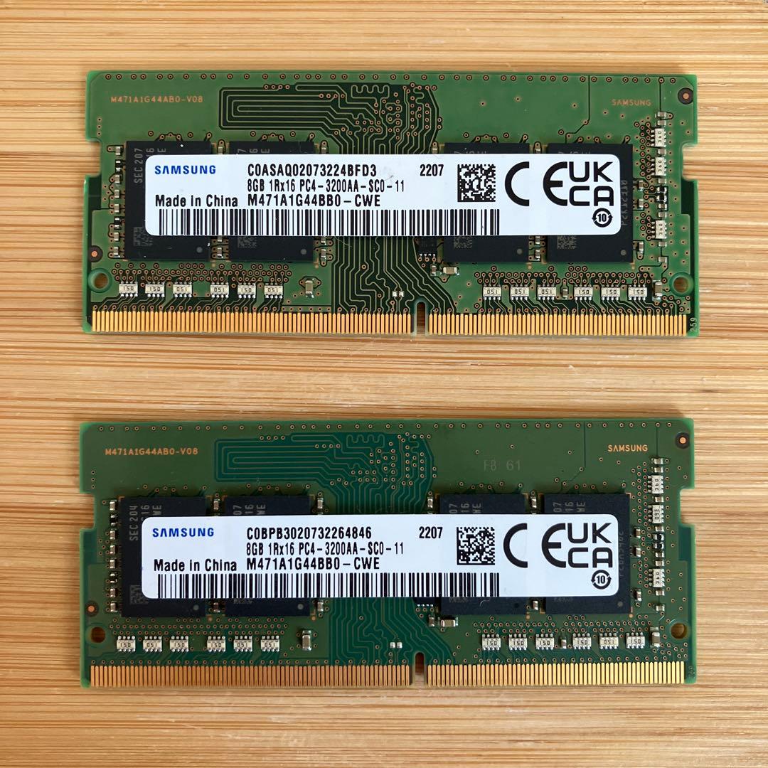 Samsung製DDR4 8GBメモリ2枚　計16GB、PC4-3200AA規格