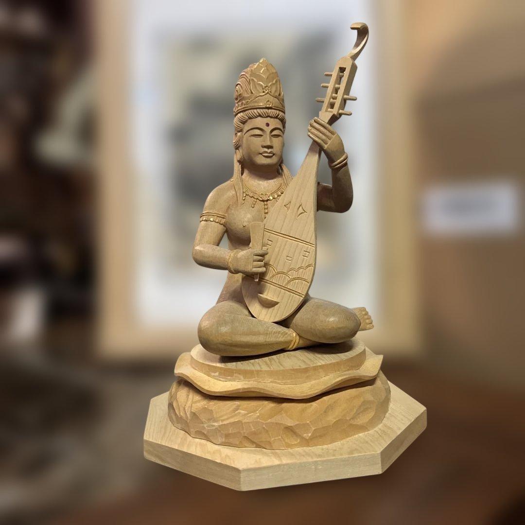 金運招来　木曽檜材　細密手彫り　裸弁財天様　ご利益　縁起物