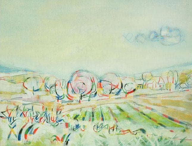 絵画 インテリア 絵 油絵 F4-080311 風景 畑と木