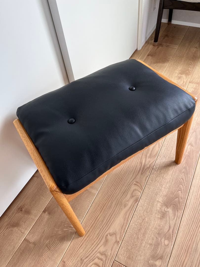 美品MARUNI60 マルニロクマル オットマン レザーブラック　オークフレーム