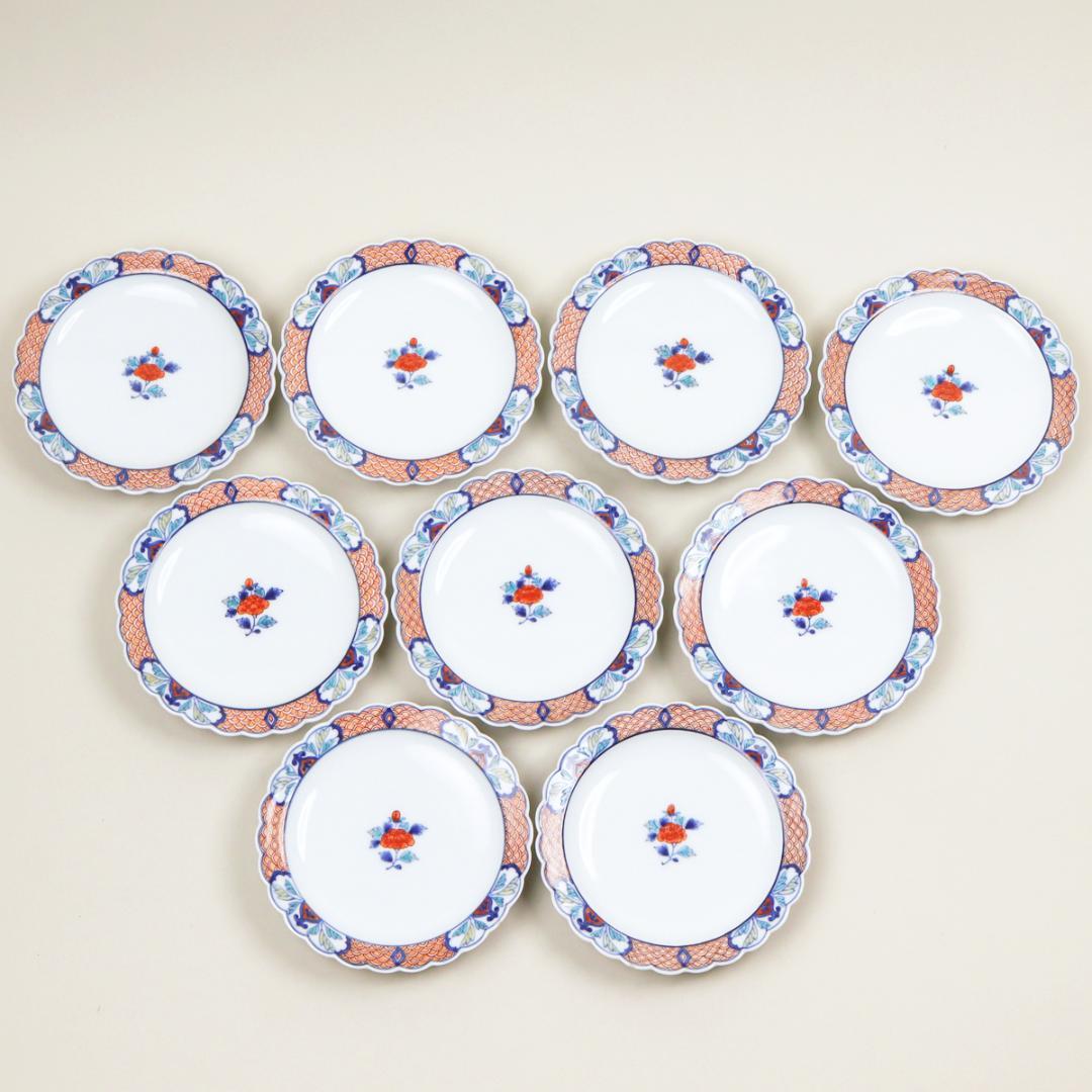 今泉今右衛門 色鍋島渕地紋銘々皿 9客 高台皿