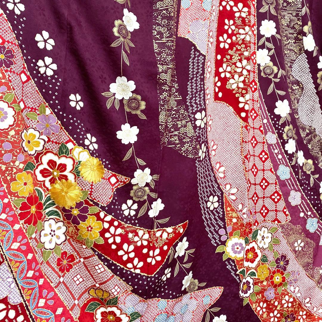 ⭐︎K0818 美品 正絹 振袖 レンタル店放出品 ガード加工 熨斗柄 紫 9号