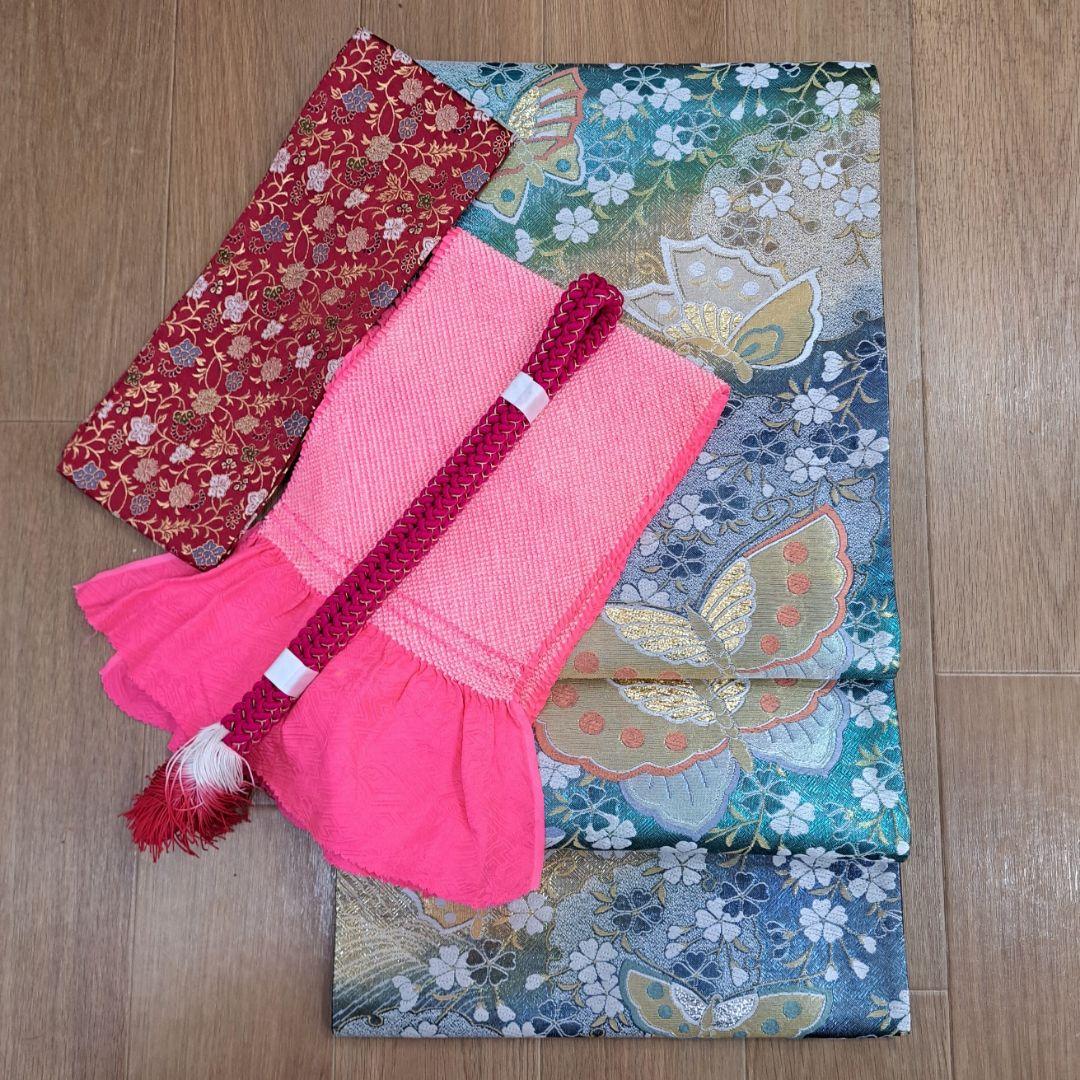 新品同様に近い フルセット 正絹振袖 黒地ラメ入りに紫桜柄 成人式 卒業式に最適