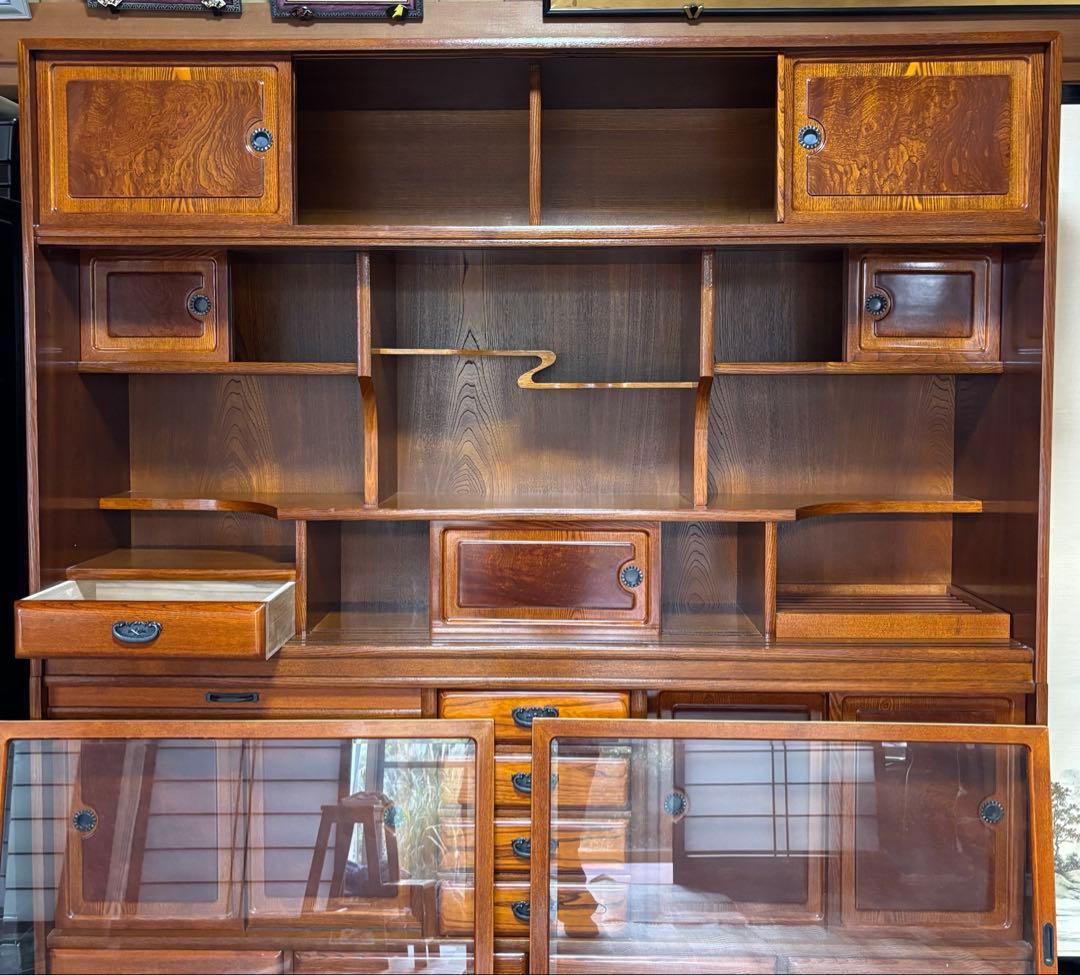 最終値下げ⭐️茶箪笥 茶棚 水箪笥 昭和レトロ 飾り棚 ケヤキ 漆塗り 2段重ね