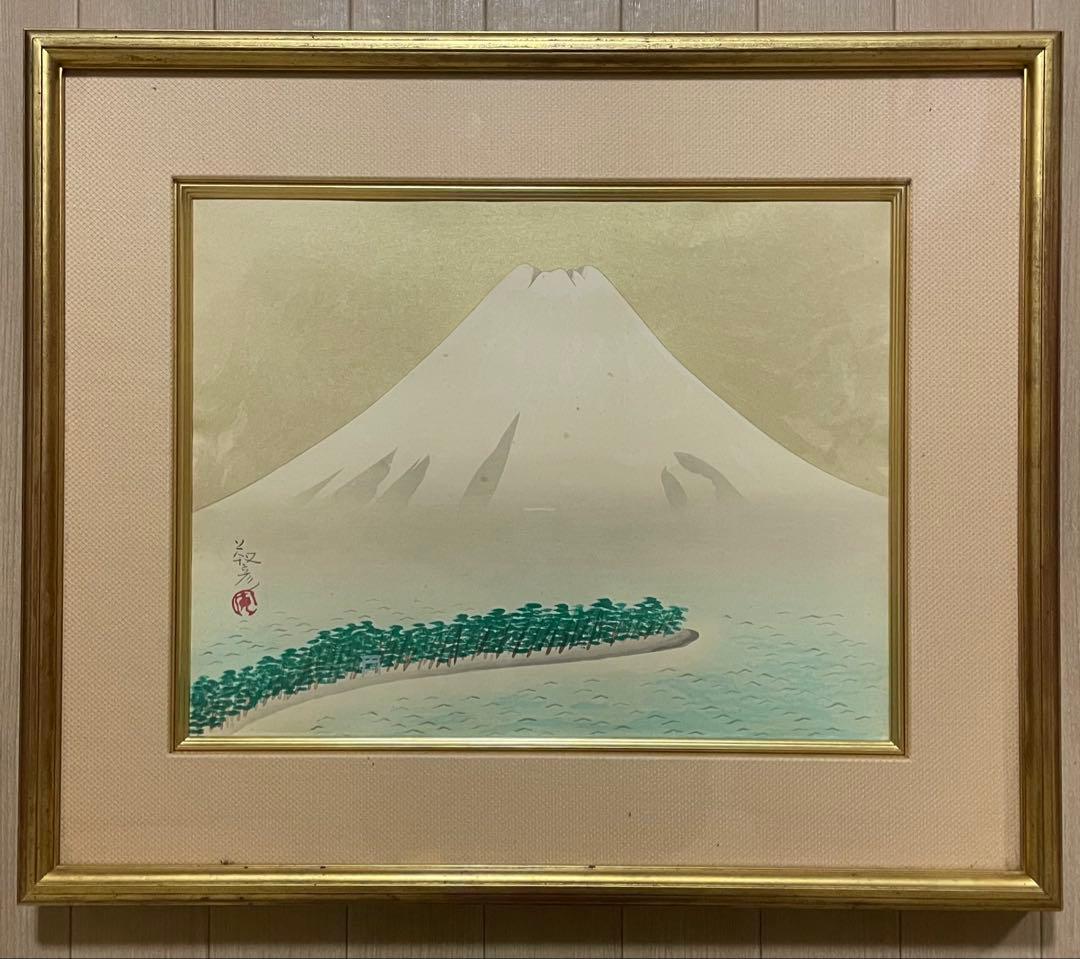 安田鞍彦　日本画　大瀬岬の富士　8号　W902