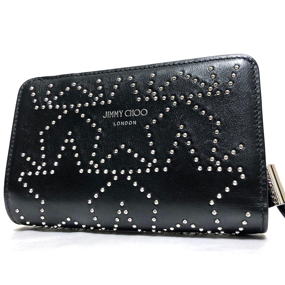 ほぼ未使用　近年モデル✨　ジミーチュウ　二つ折り財布　スタースタッズ　レザー　黒