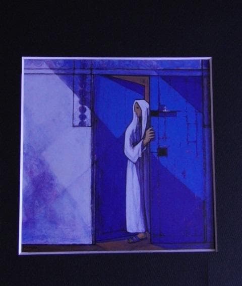 神戸文子、【青い扉】、希少な額装用画集より、新品額装付、状態良好