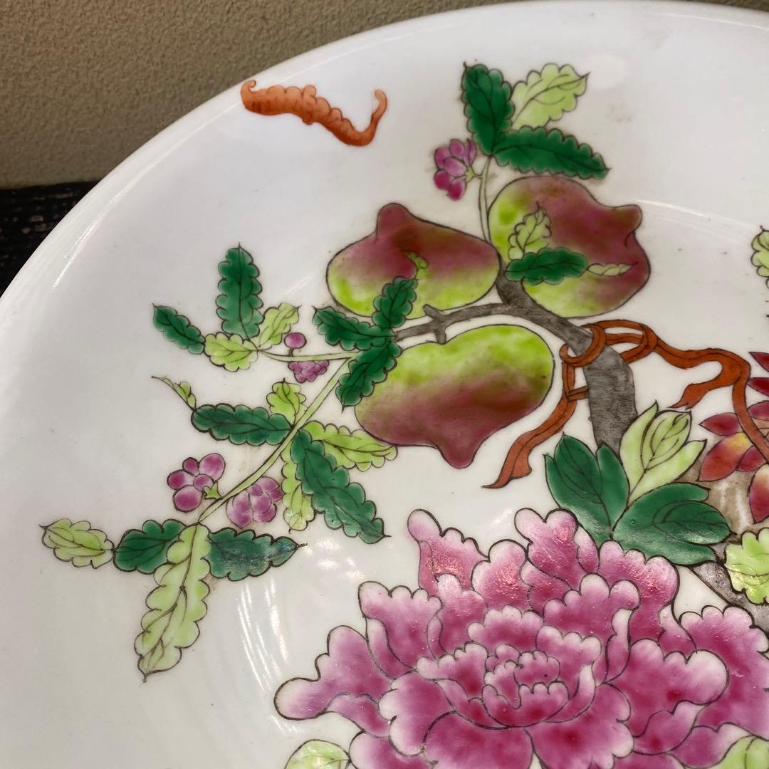 中国美術　古玩　粉彩草花文大皿