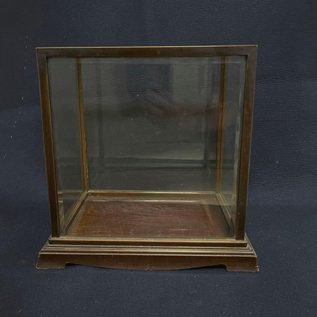 アンティーク　希少　ガラスケース　銅枠　面取り　5面　足　木製　総重量5.2㎏