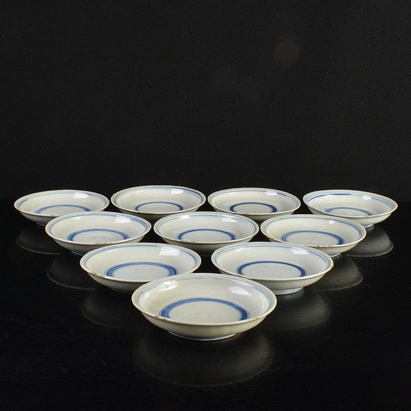 和食器　九谷焼　古九谷　角福銘　染付　古染写　丸文皿　小皿　十客　V　R7019