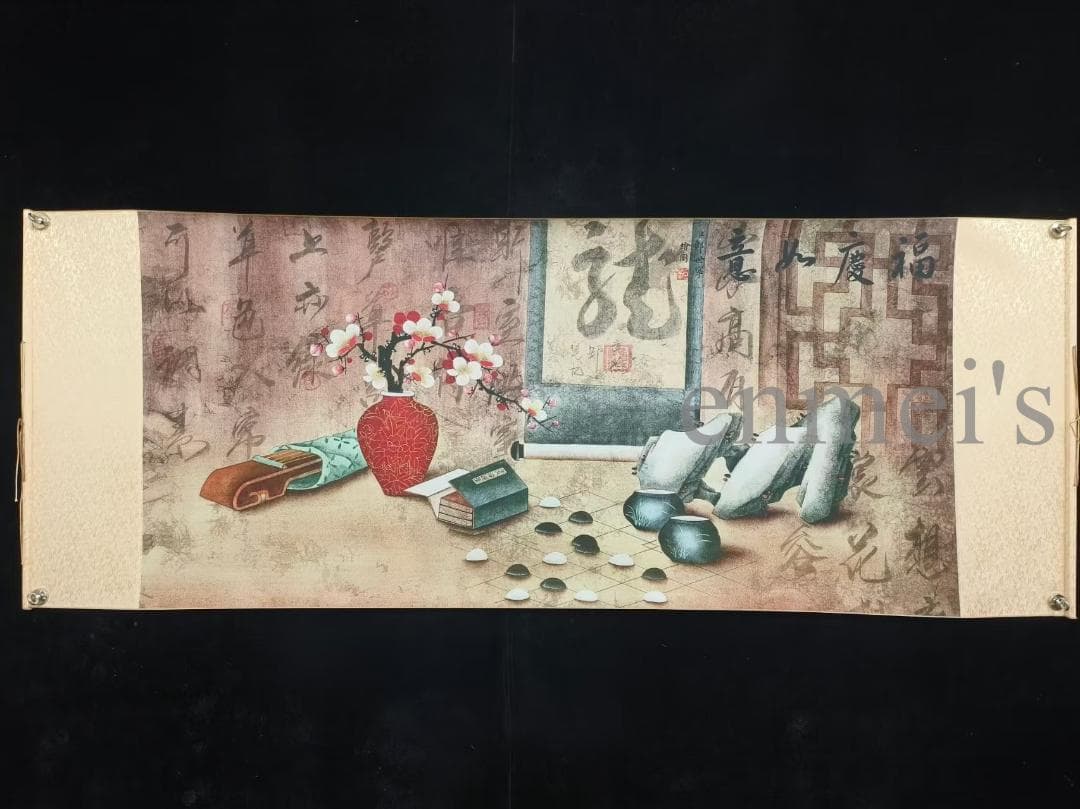 中国古美術 郎世寧作款 福慶如意図 横幅 宣紙 手描き 巻き物 古美味 装飾画