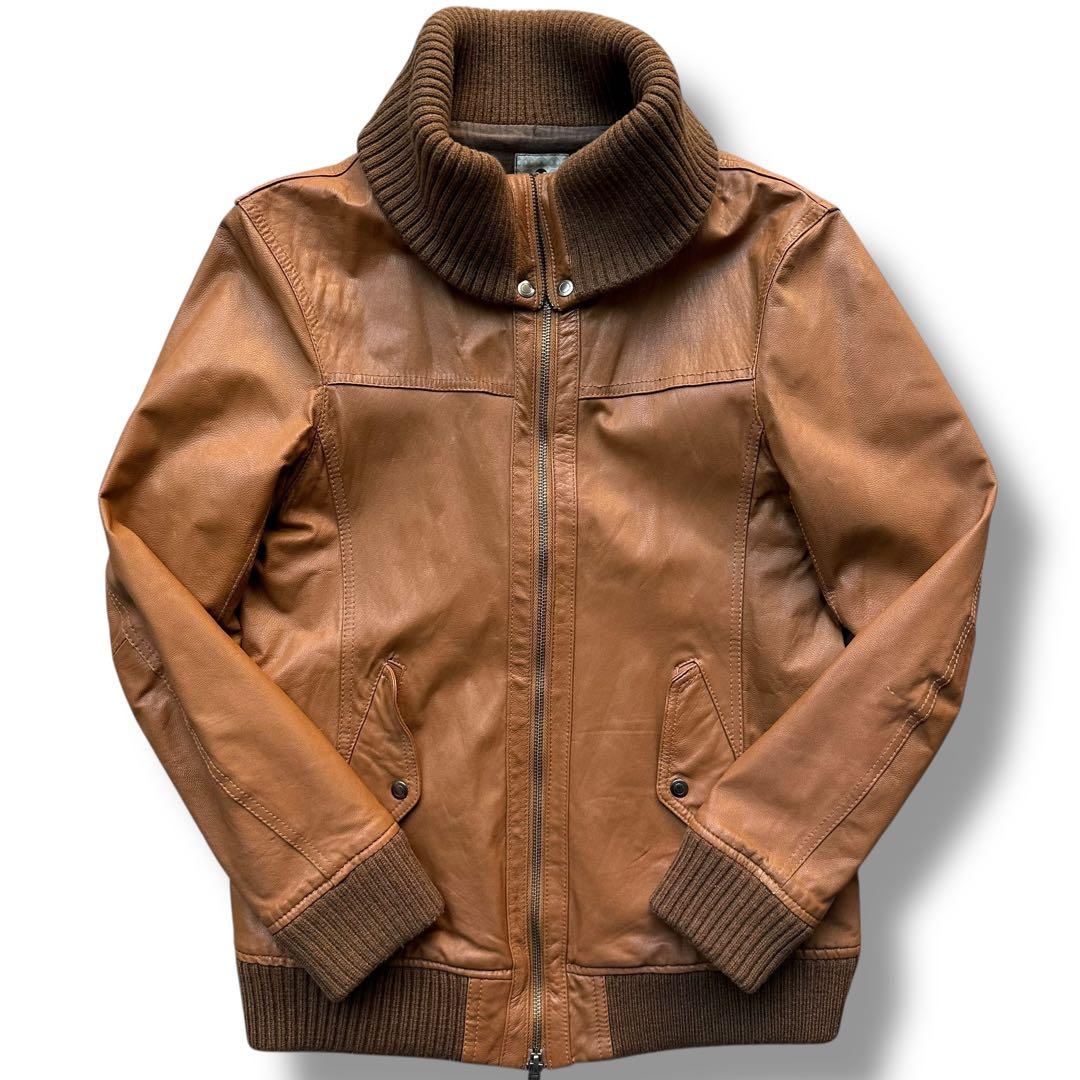 希少色 タケオキクチ ゴートスキン ライダース シングル 茶 リブ ダブルジップ