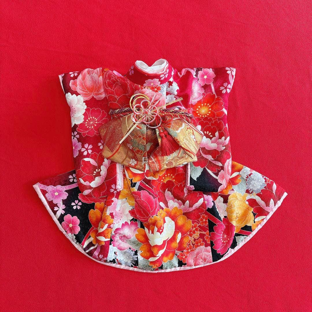 即納✨犬の着物 犬用大振袖 S 大振袖 犬服 赤系 お引き摺り