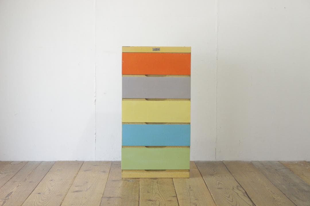 レトロ ベビーチェスト 箪笥 タンス 衣料 収納 引き出し 抽斗 5杯 木製 A