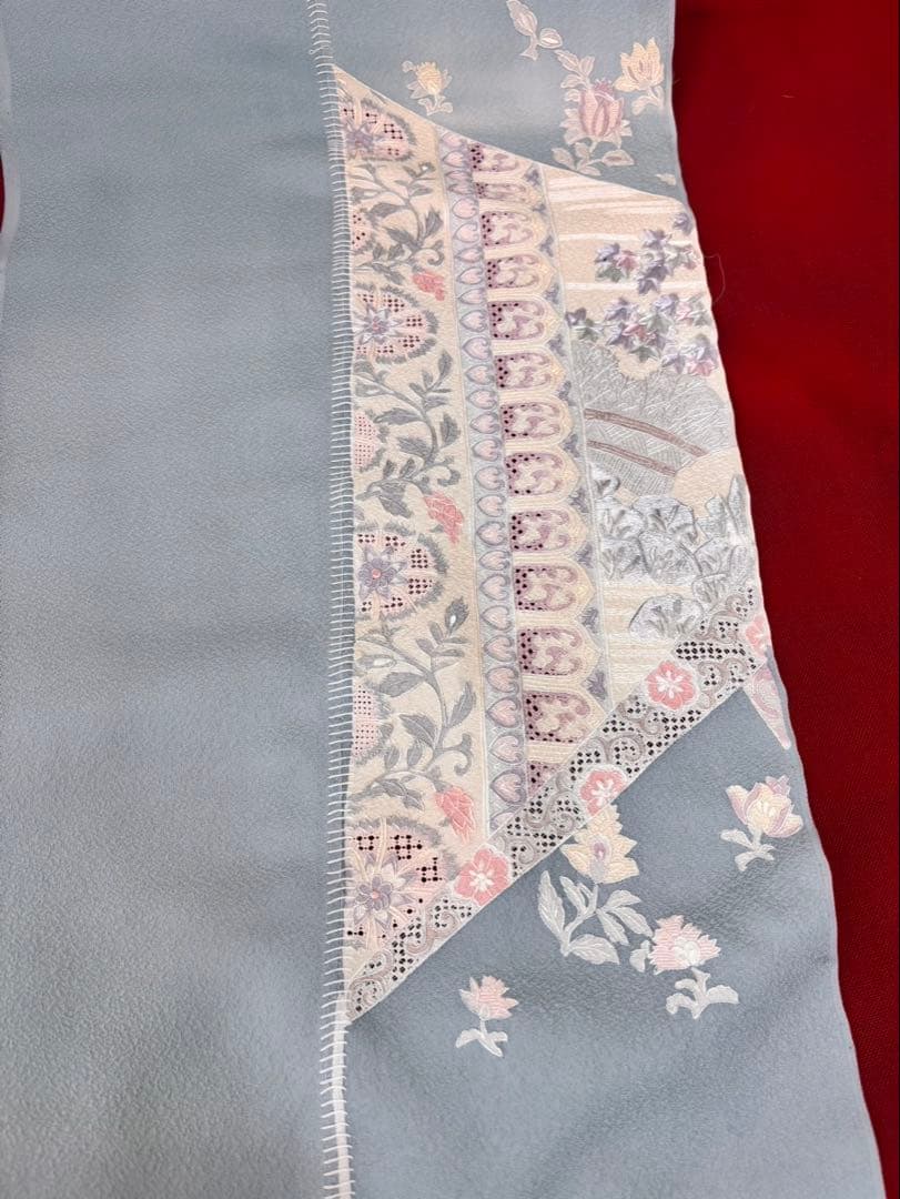 色無地反物　蘇州刺繍 未使用　アイスブルー