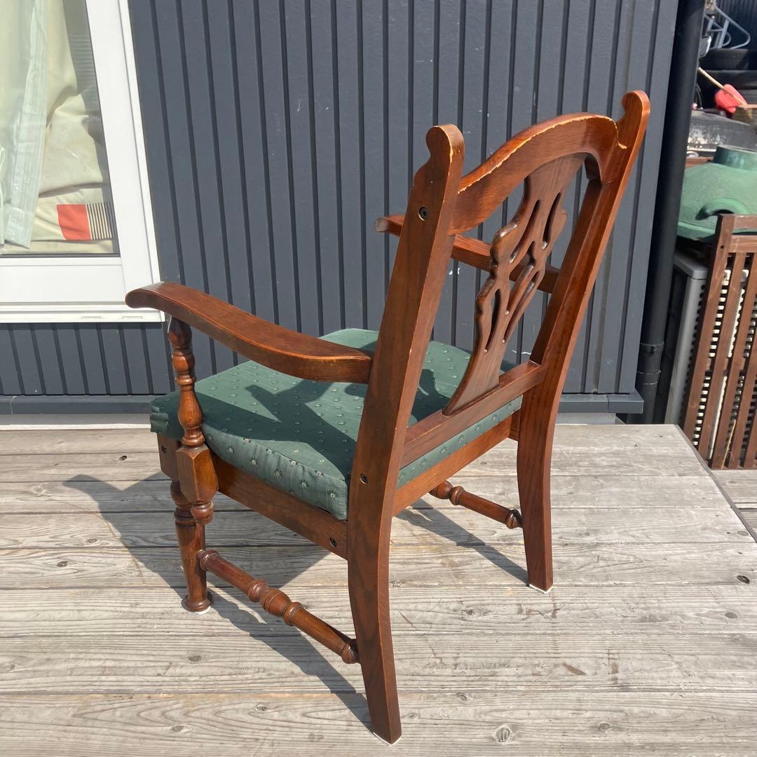 アンティーク 木製椅子 彫刻装飾 アームチェア ダイニングチェア ビンテージ