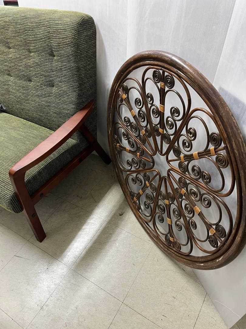 ラタン　円形　丸　インテリア　アンティーク　ウッド　木製　カントリー　インテリア