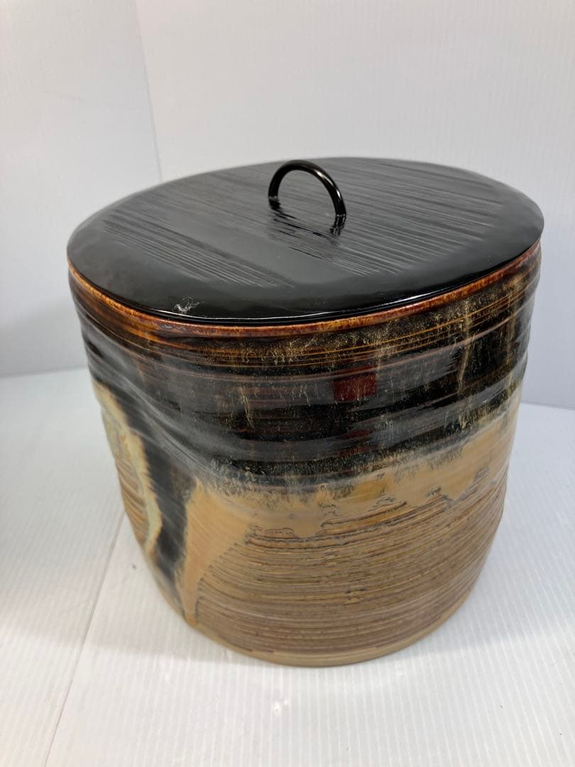 美品！亀井楽山　高取水指　片木目塗蓋　木具師　萬象　共箱