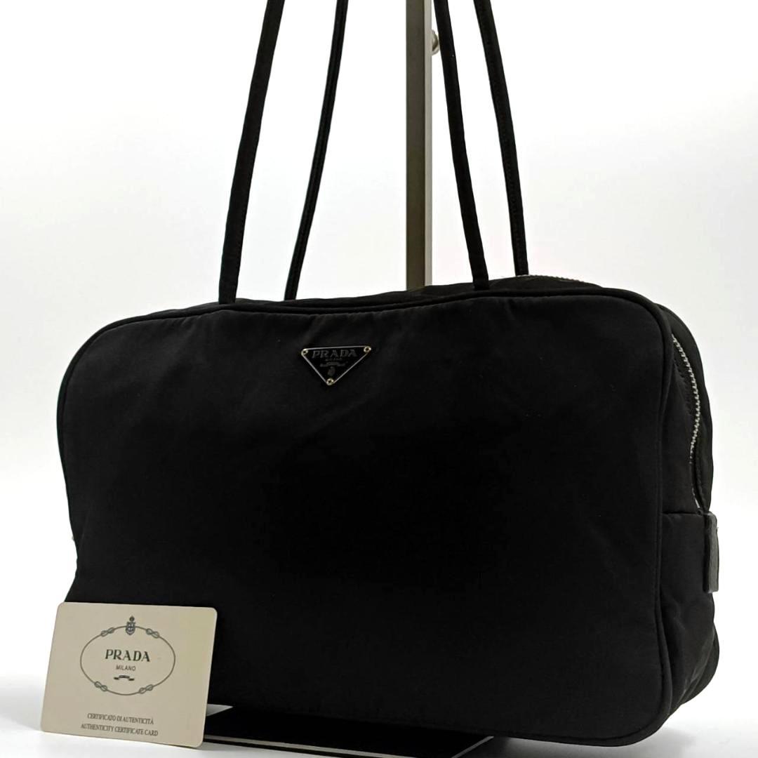 希少✨人気　プラダ ミニボストン ハンド トート 三角ロゴ ナイロン 革 黒