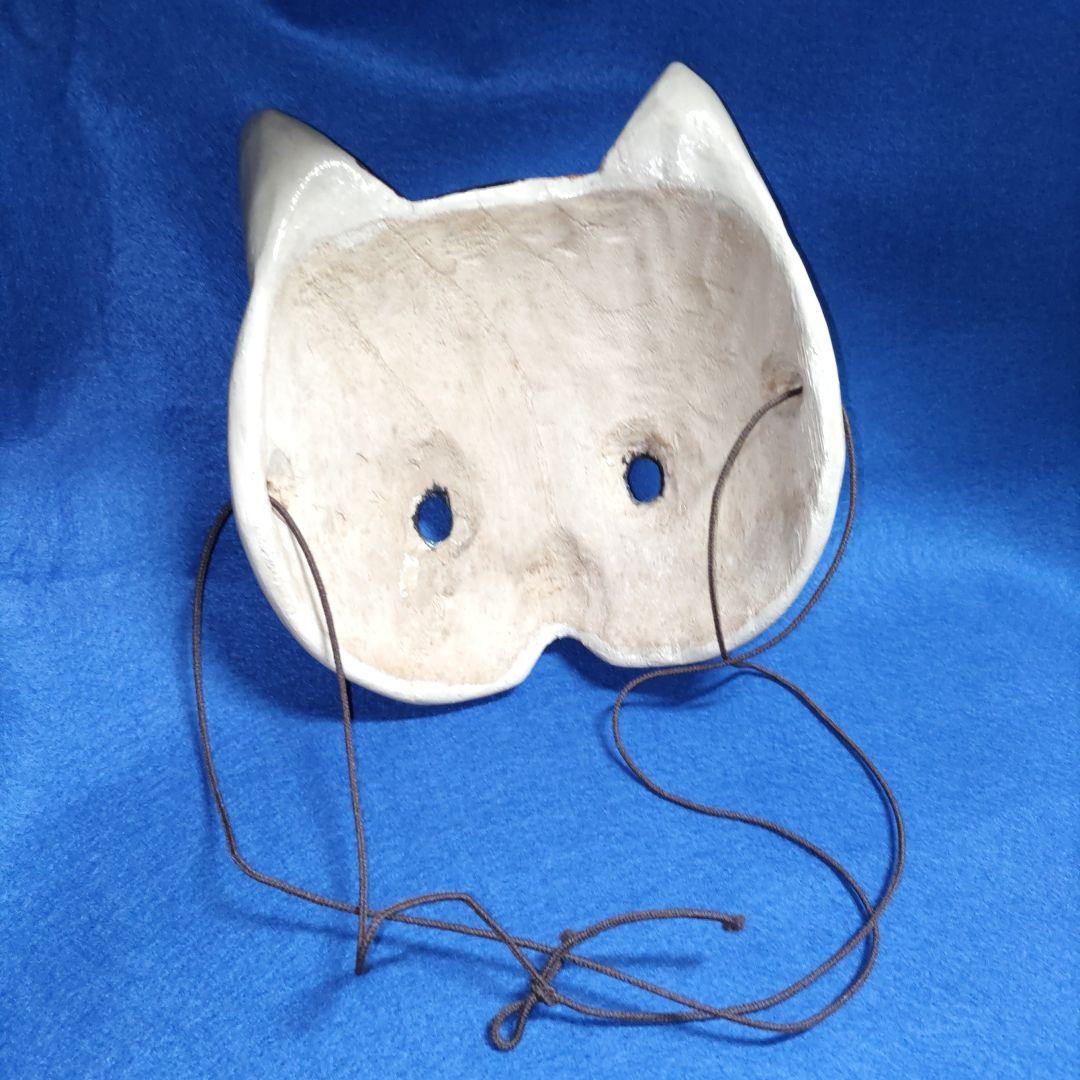 猫半面　木彫り蒔絵