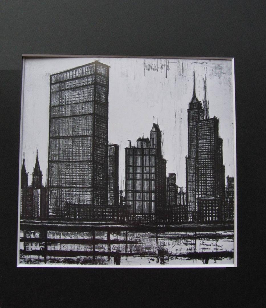 ベルナール・ビュッフェ、「NEW YORK-O.N.U.」、希少画集の額装画