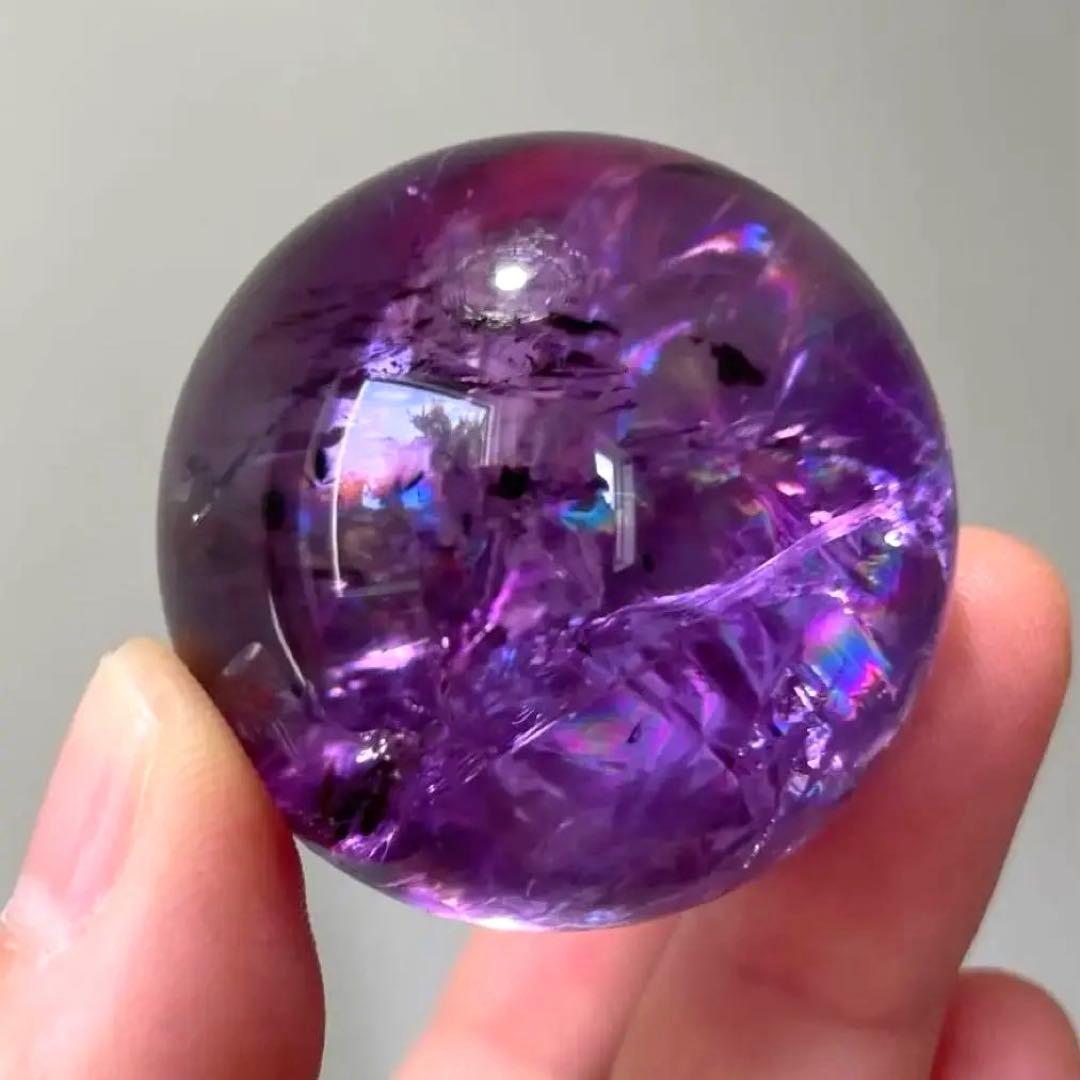 アメシスト　スフィア　高品質　3.7㎝　虹　ファントム　ホーランダイ　アメジスト