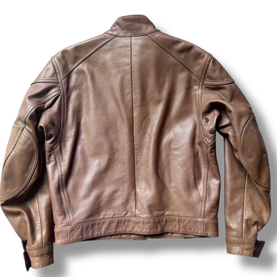 極美品 ベルスタッフ ライダース ロゴプレート チェック 牛革 コーデュロイ 茶