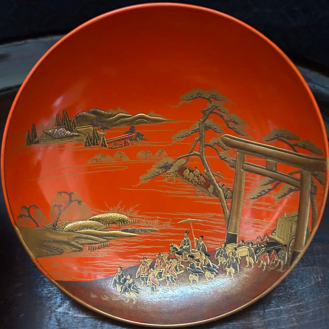 最上級　高蒔絵　大名行列図の漆盃　本物保証