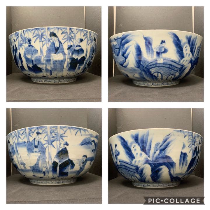 古伊万里　竹林七賢人　明月清風 銘　染付大鉢　手書き　染付　鉢　皿　絵皿　陶磁器