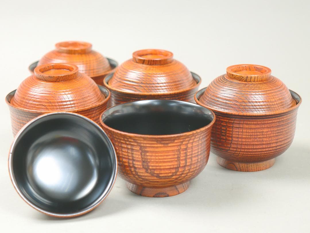 加賀塗 欅製 本漆 吸物椀 5客｜蓋付椀 雑煮 汁椀 懐石道具 共箱 未使用