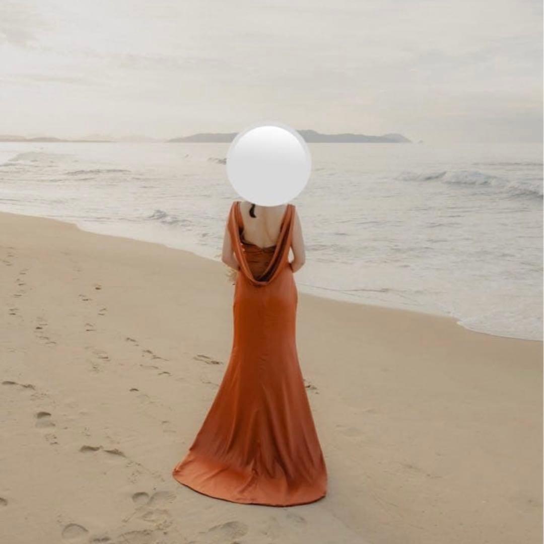 オレンジ サテン風 スリーブレスドレス（値下げ中！1万円→9千円）