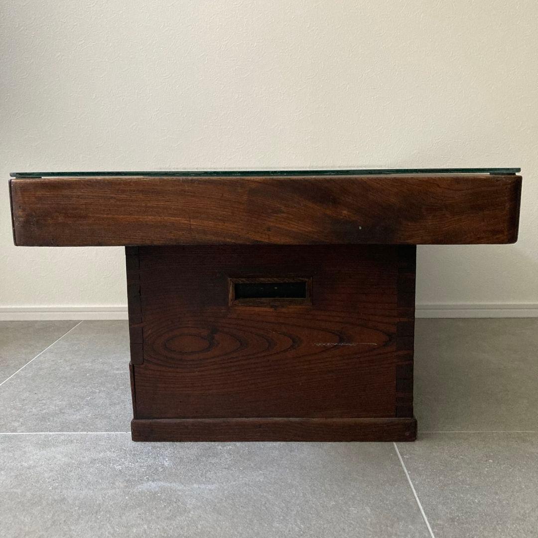 囲炉裏テーブル 時代家具 アンティーク古家具　侘び寂び ガラス 引き出し付