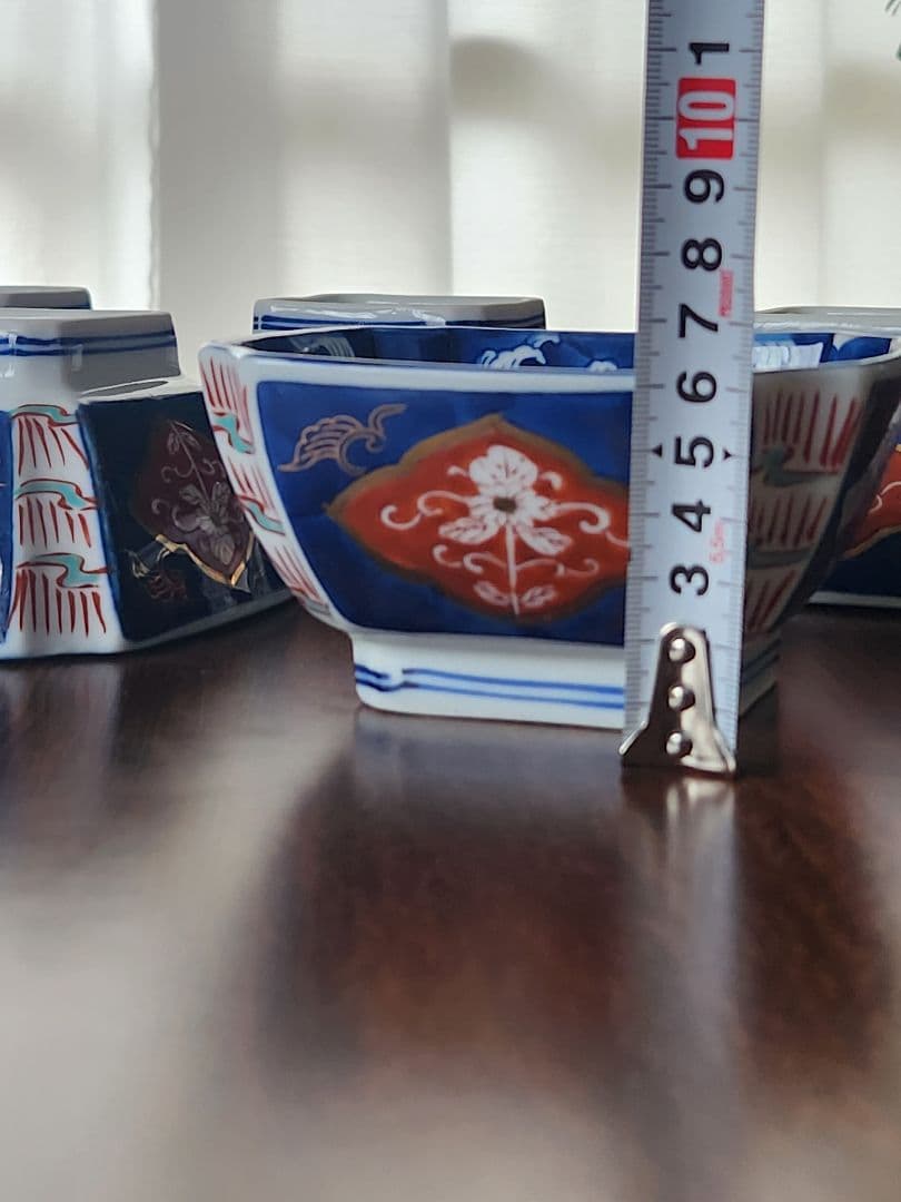 嘉泉窯　三川内焼　有田焼　古伊万里　糸切り　角小鉢　手描き　金襴手　5客