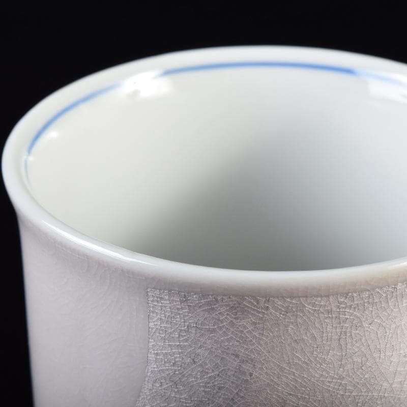 九谷焼　中田一於作　釉裏銀彩　湯呑　夫婦湯呑　共箱　V　7047