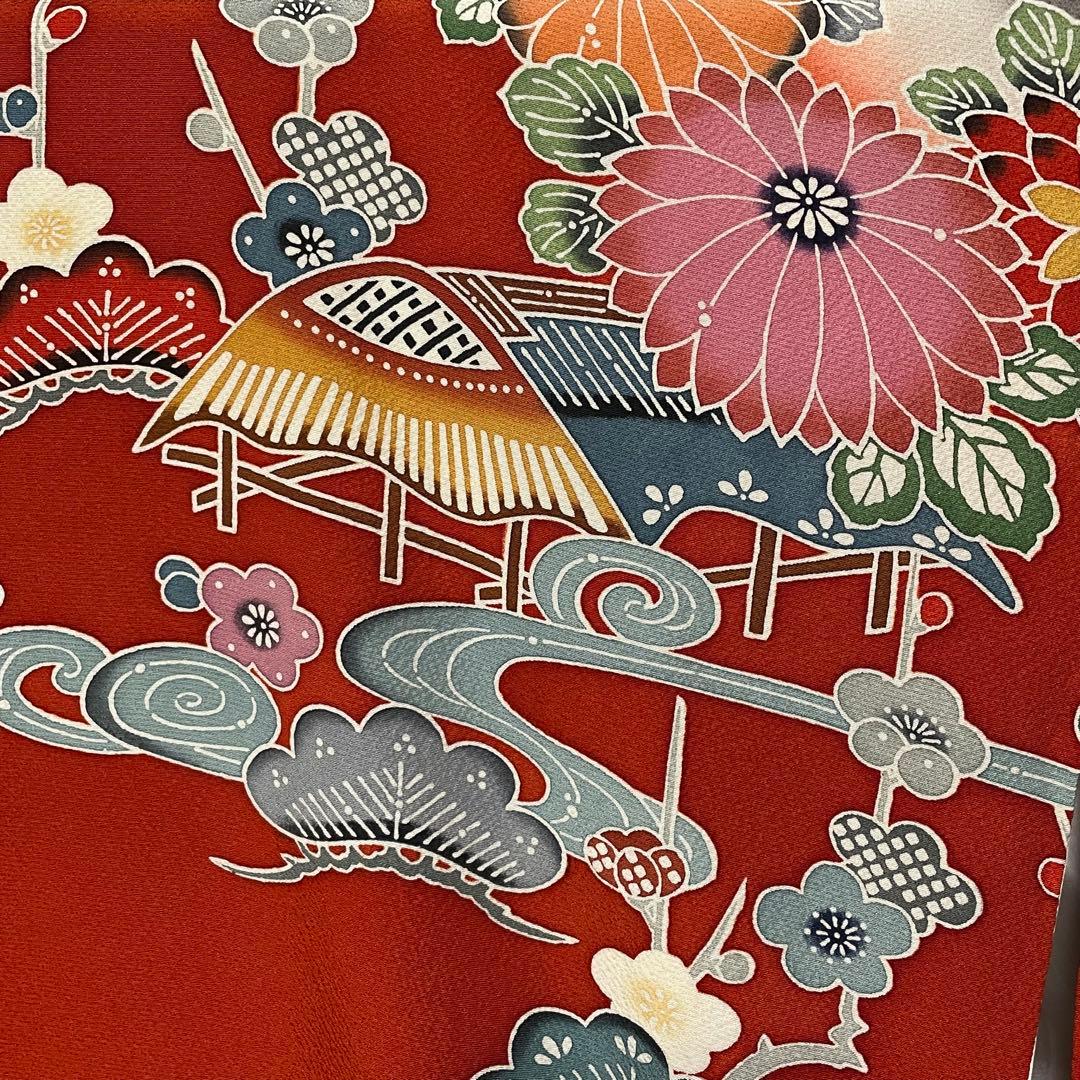 D796 振袖　紅型　正絹　着物　袷　極美品