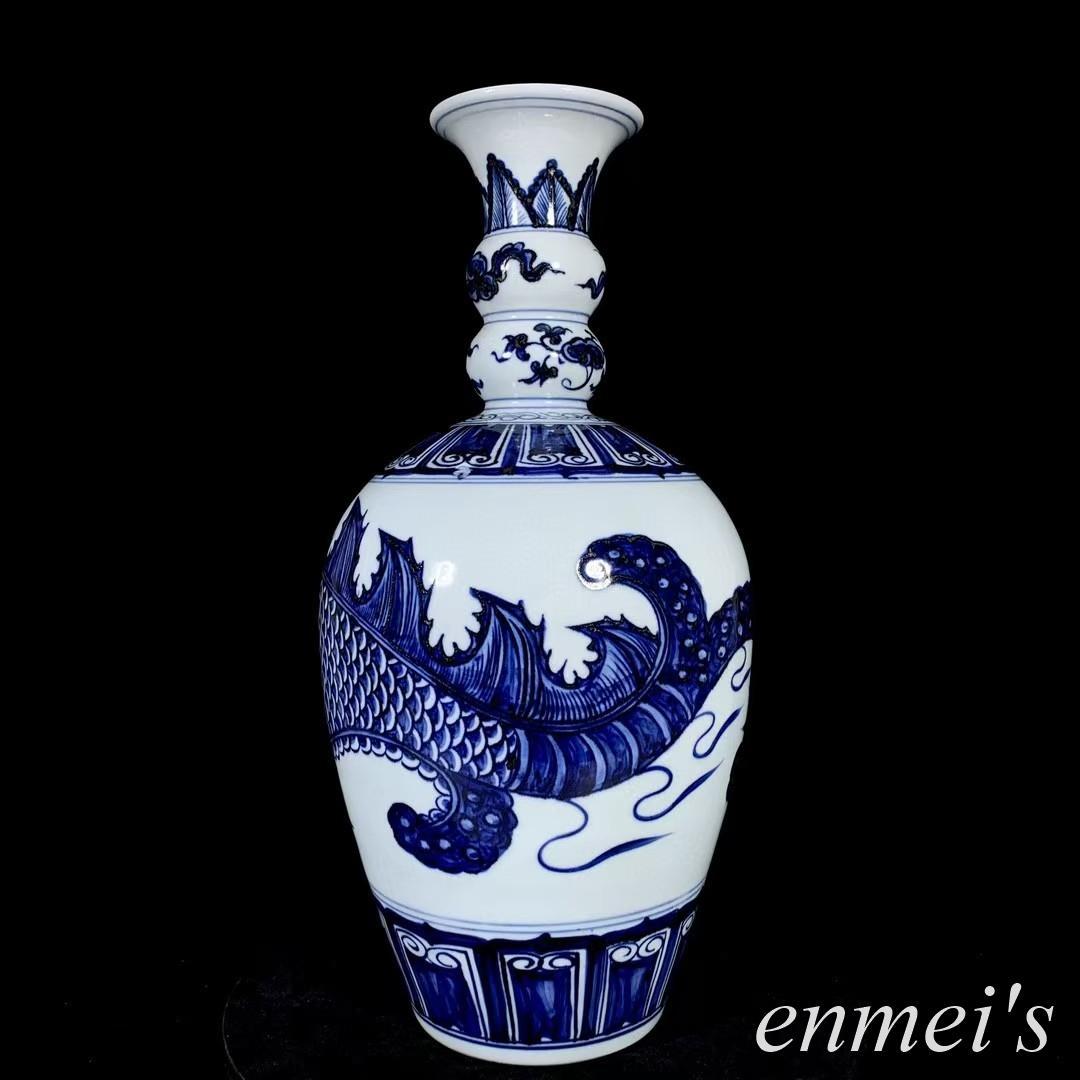 中国古美術・明永楽款青花龍紋瓶・青花磁・純手描き・陶芸・花瓶・文房具・置物・書道