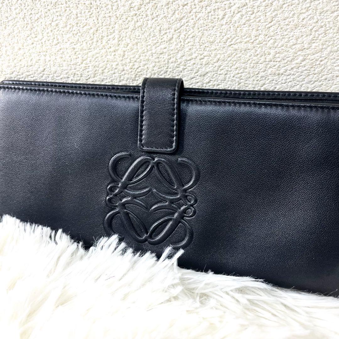 ロエベ　LOEWE 長財布　折り財布　シープスキンレザー　ブラック　黒