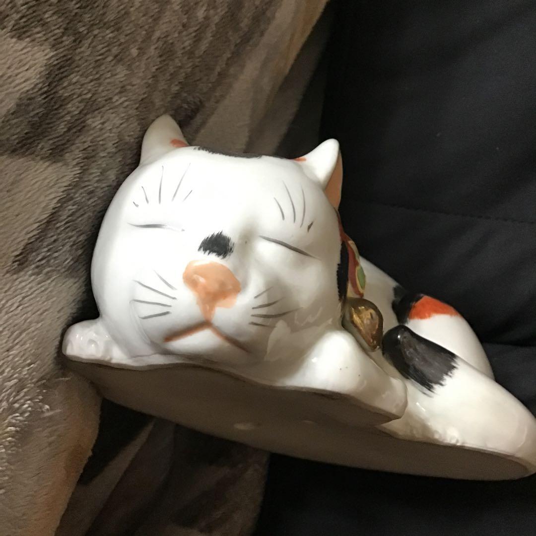 昭和レトロ　陶器　焼き物　眠り猫　眠りネコ　2匹　縁起物　置物