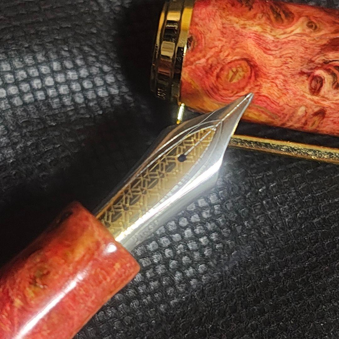 hongdian 木軸 万年筆 長刀研ぎ調ペン先換装 NMF オレンジ