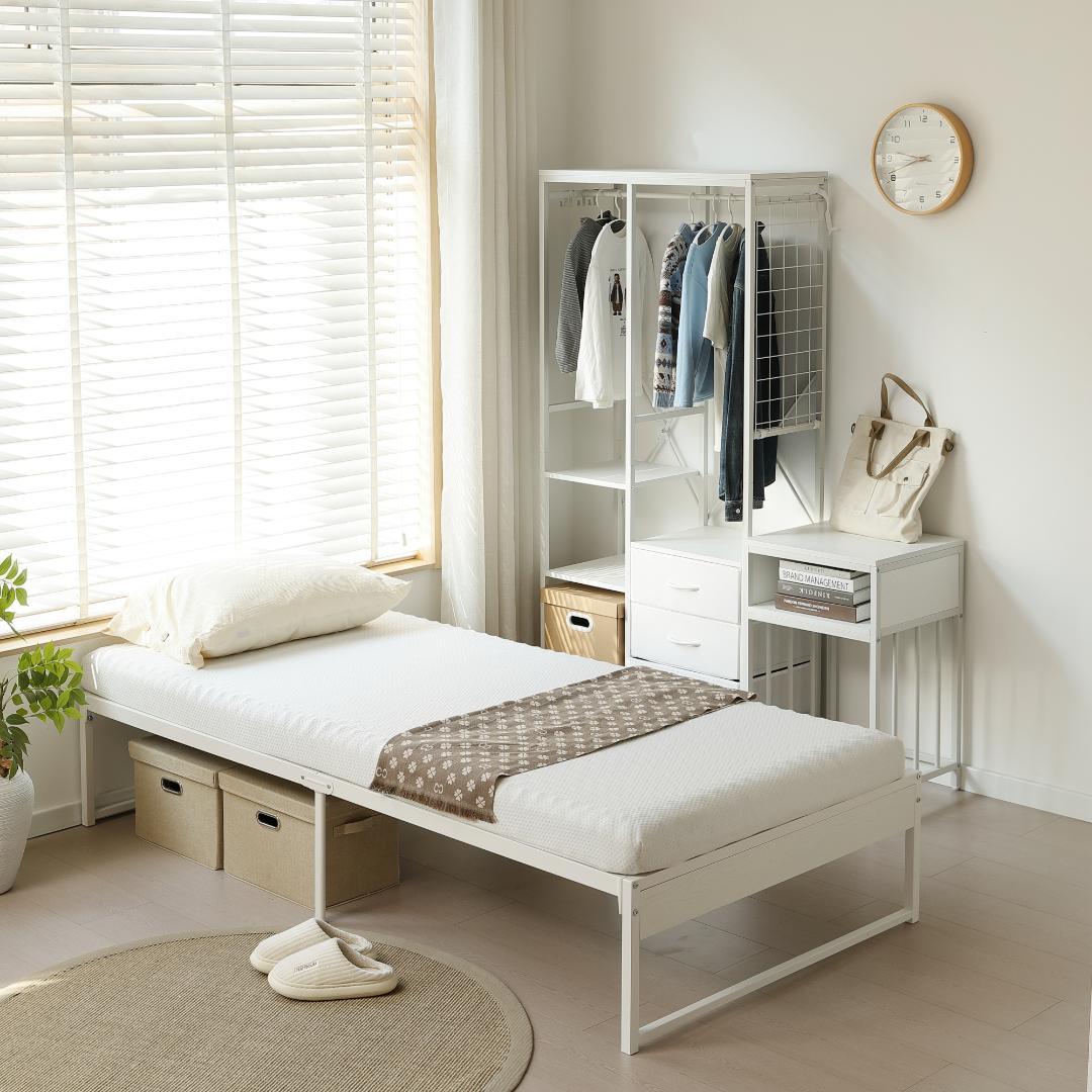赤字価格！【シングル】ベッドフレーム 木製×スチール パイプベッド　WHITE
