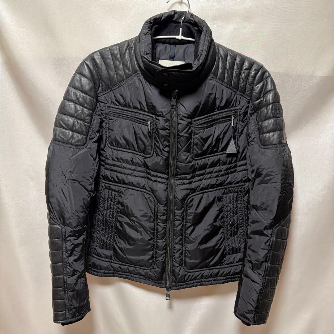 ロ*口様 モンクレール レザー×ナイロン ダウン ライダース ジャケット BAH
