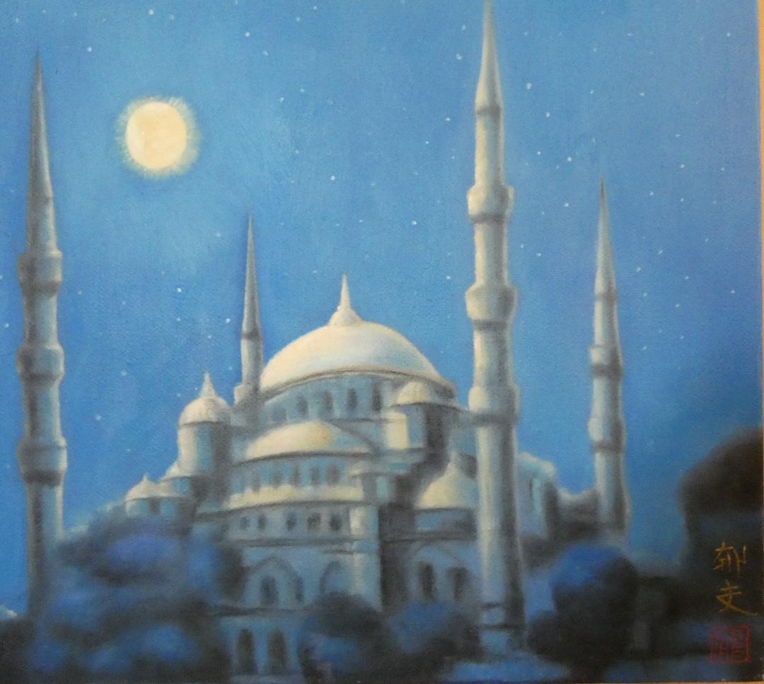 絵画　油彩 平山郁夫 「風景」 サイン　F8サイズ　額装済み 肉筆手描き