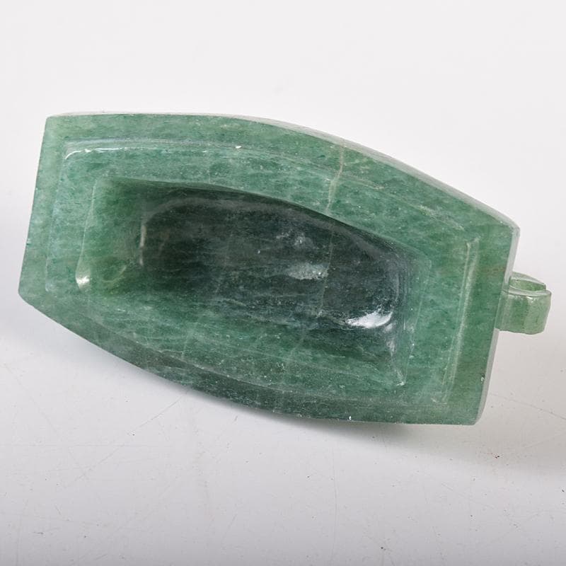 中国　玉石翡翠彫刻　飾壷　約530g　唐木台付　D　R8759