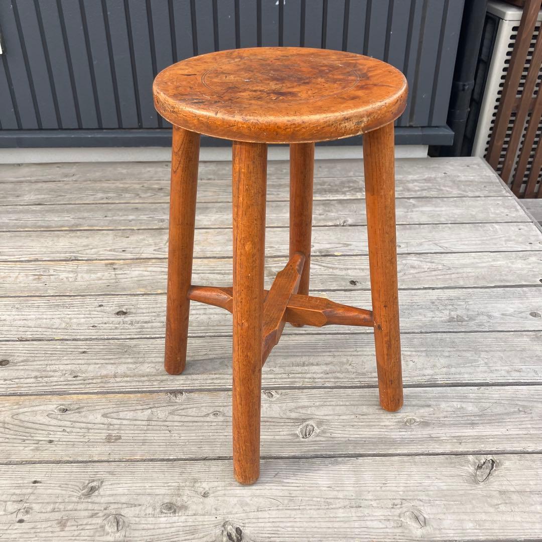 昭和レトロ 古道具 無垢材 丸椅子 スツール 木製椅子 古家具 花台 腰掛け