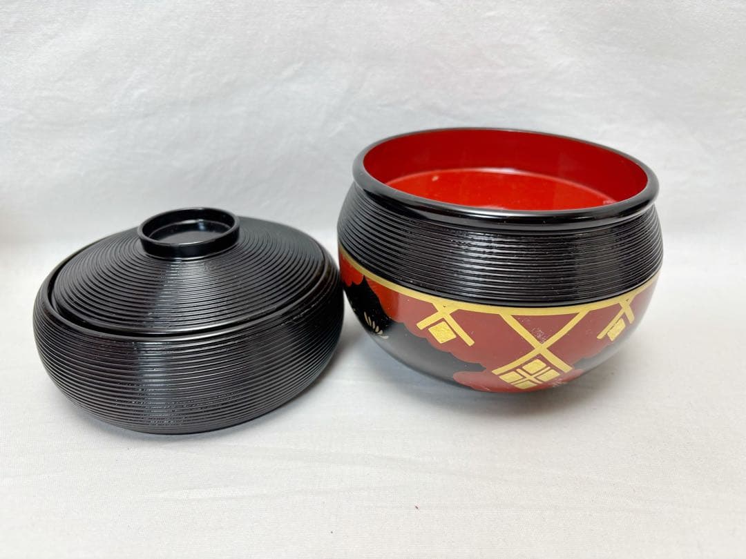 未使用 懐石道具 瓢箪形 信玄弁当 秀衡塗模様 三段弁当箱 千筋内朱五客揃 紙箱