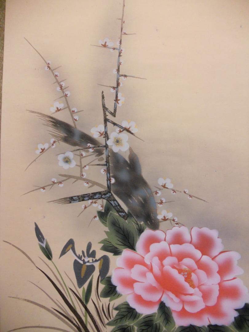 掛け軸 玉泉 四季花 絹本 希少 軸装 茶道具 掛軸 美品 です。