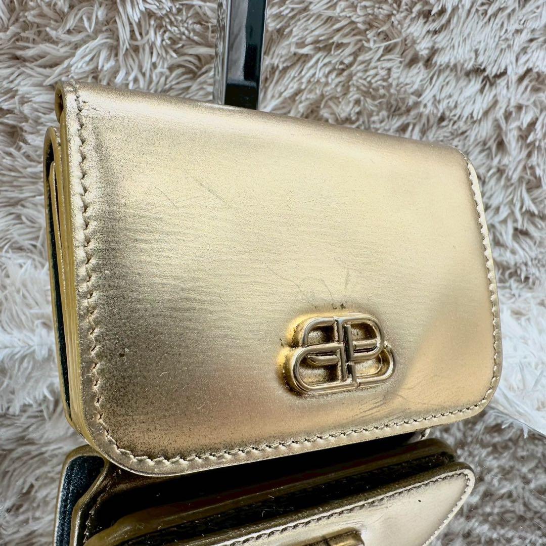 【美品】バレンシアガ 三つ折財布 ゴールド bb ユニセックス
