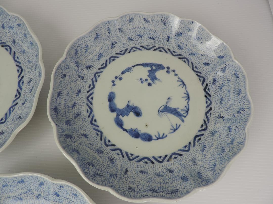 古伊万里　花みじん七寸皿　３枚　江戸時代