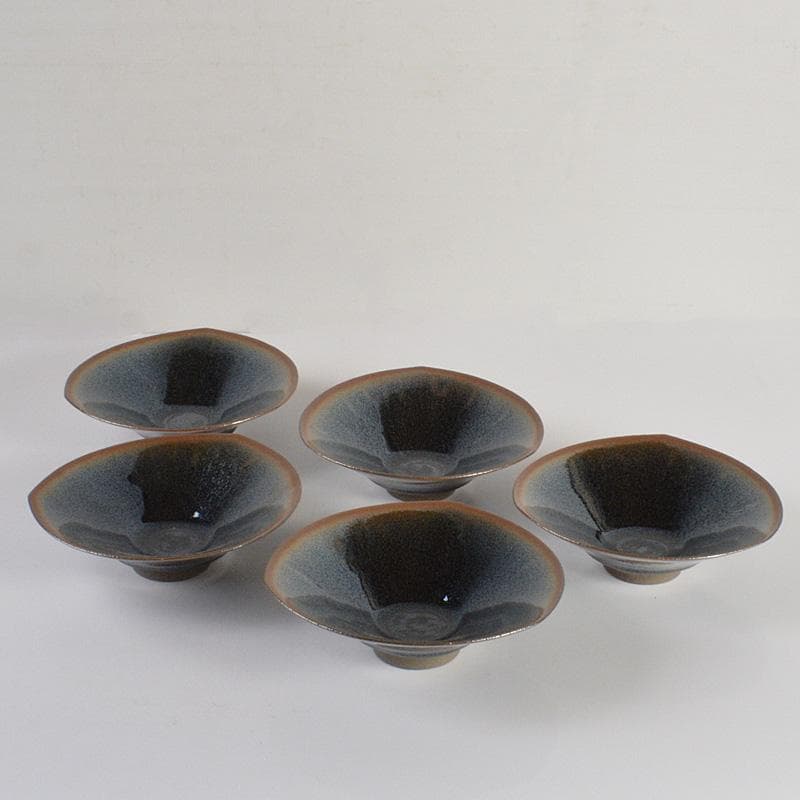 茶道具　松林 廣作　天目三稜組鉢　5客　共箱　M　R6785