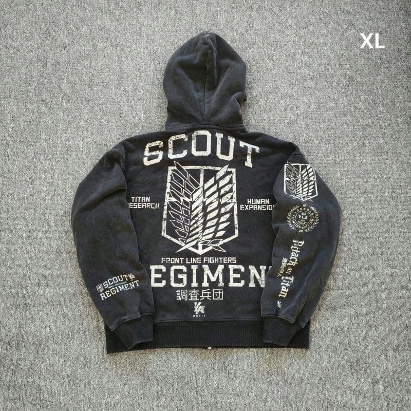 ヤングエルエー x 進撃の巨人 調査兵団 ジップアップ ブラック パーカー XL